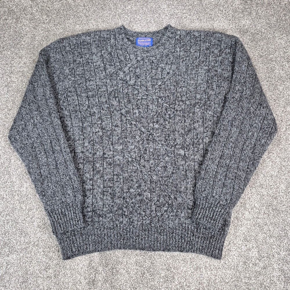 Pendleton Wool Blend Sweater Mens Medium Gray Marl Cable Knit Crewneck